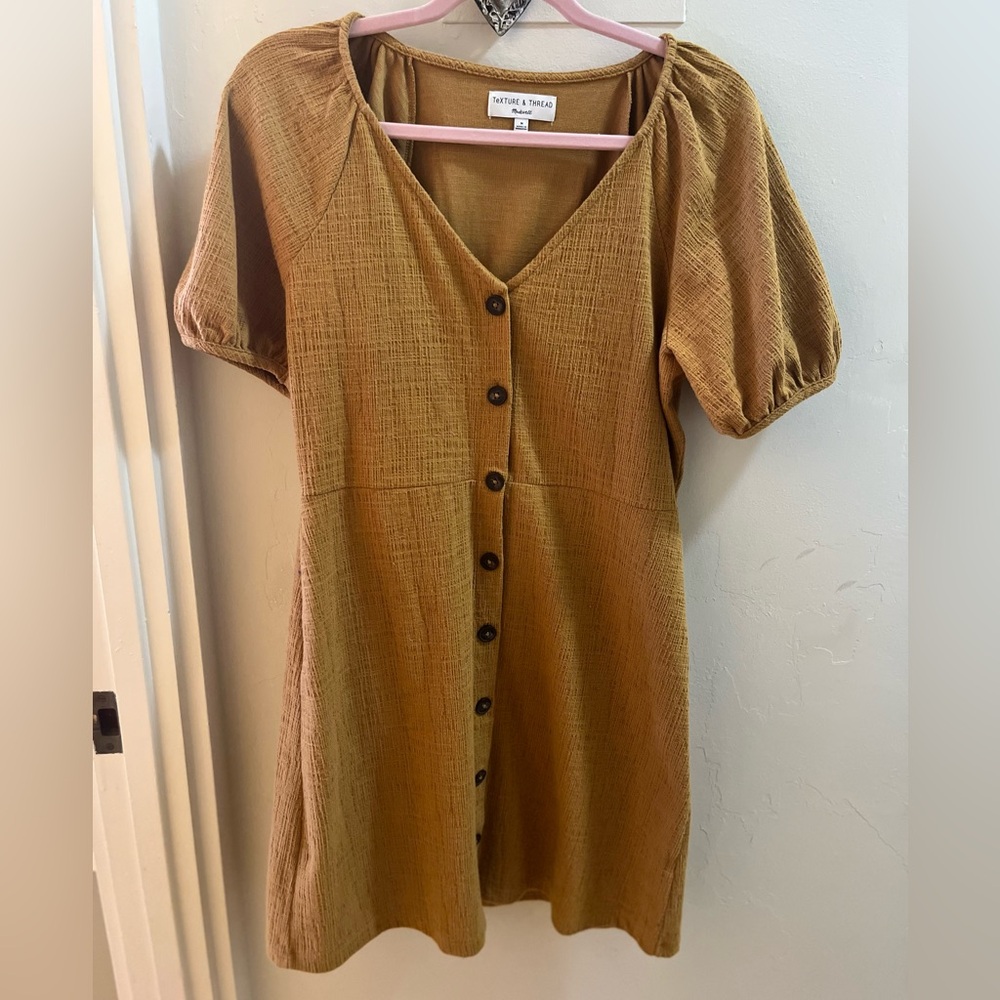 Madewell TeXTURE & THREAD Mustard Color Puff Sleeve Dress Size M